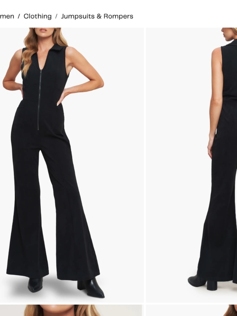 FLYING TOMATO Sleeveless Corduroy Flare Jumpsuit L Black